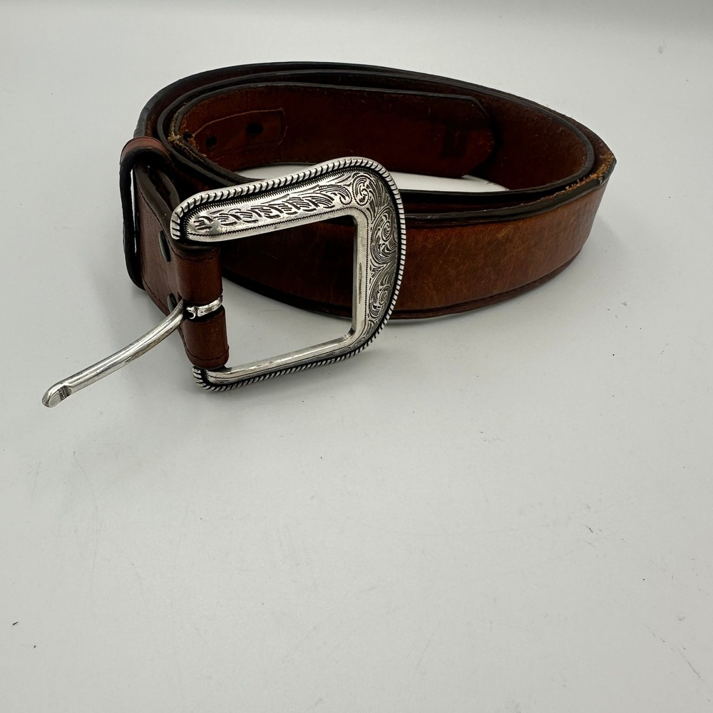 3D Belt Company Leather Belt Mens 40 Brown Engraved Buckle Western Cowboy 1029‎